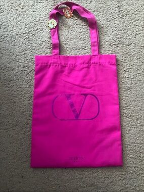 Valentino Hot Pink Logo Canvas Tote